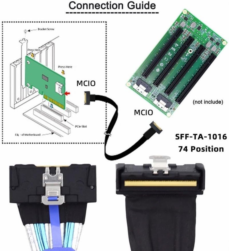 CY Cable PCI-E 5.0 Mini Cool Edge IO MCIO Angled PCI-E 8i 74Pin Male to MCIO 74Pin Male Extender Cable 35cm - Image 2